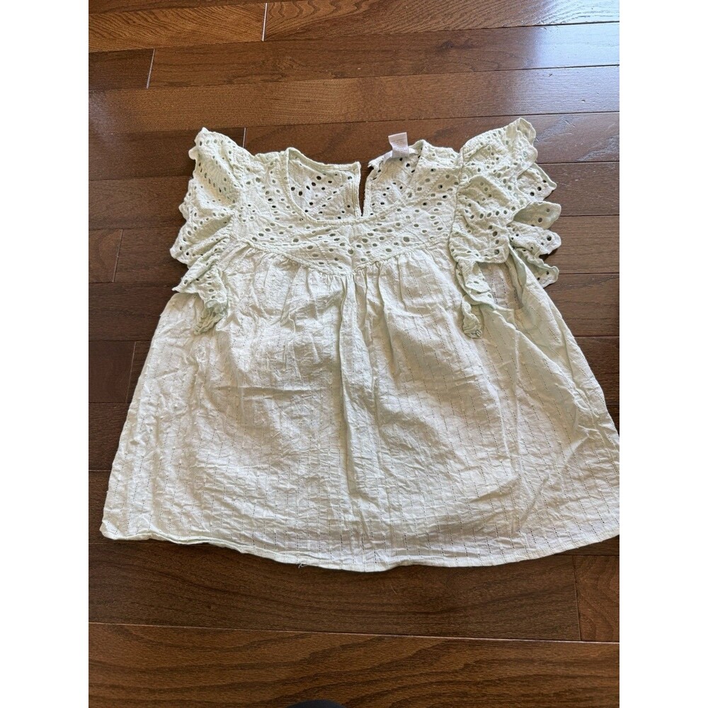 Mint Eyelet Flutter Sleeve Cotton Boho Blouse Top Size L Design History Womens